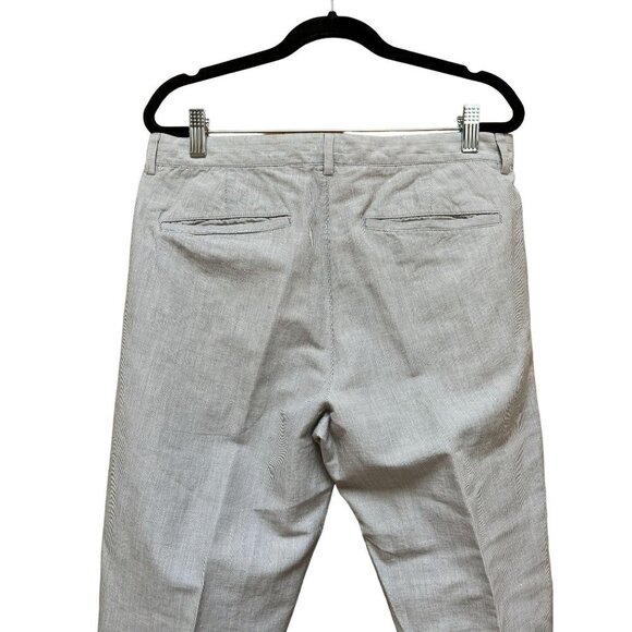 Theory Linen Pinstripe Tapered Leg Pants Mid Rise Blue White Size 31 - Picture 4 of 9